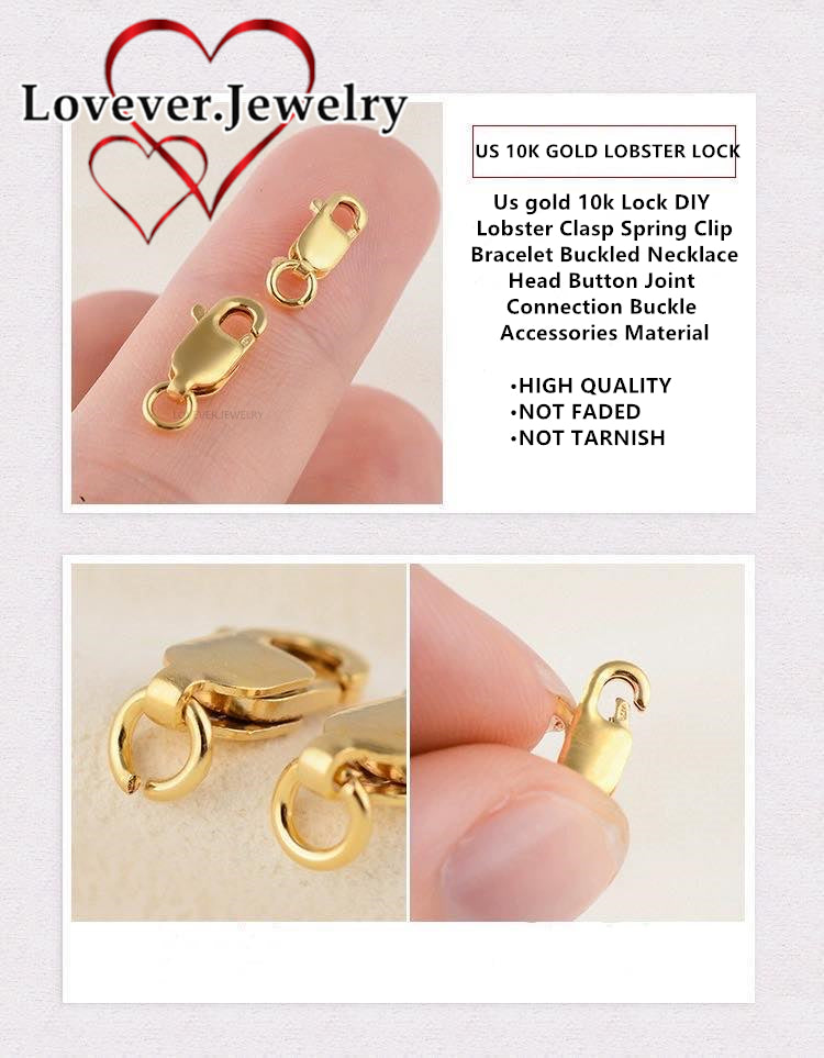 Us gold 10k Lock DIY Lobster Clasp Spring Clip Bracelet Buckled Necklace Head Button Joint Connection Buckle Accessories Material